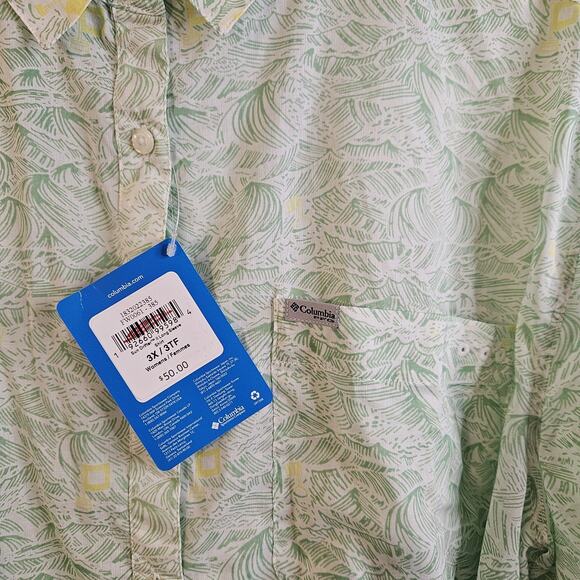 Columbia PFG Sun Drifter II Shirt Womens 3X NWT Green Hawaiian Print - Picture 2 of 5
